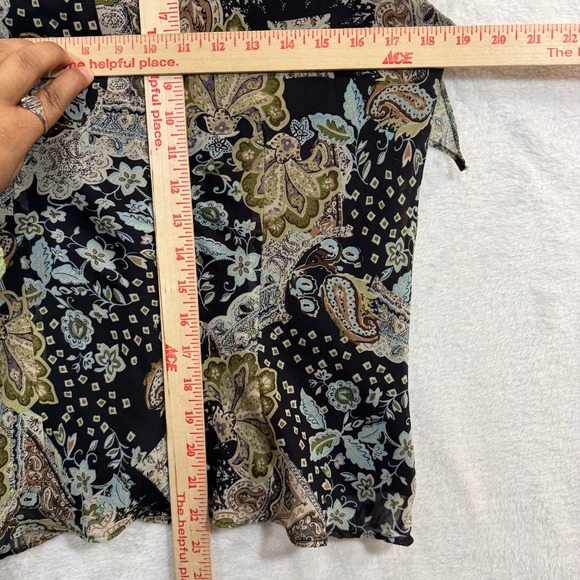 Kaitlyn 1X Paisley Print Top Tie Front Flutter Sleeve Retro Abstract Funky Y2K - Picture 6 of 9